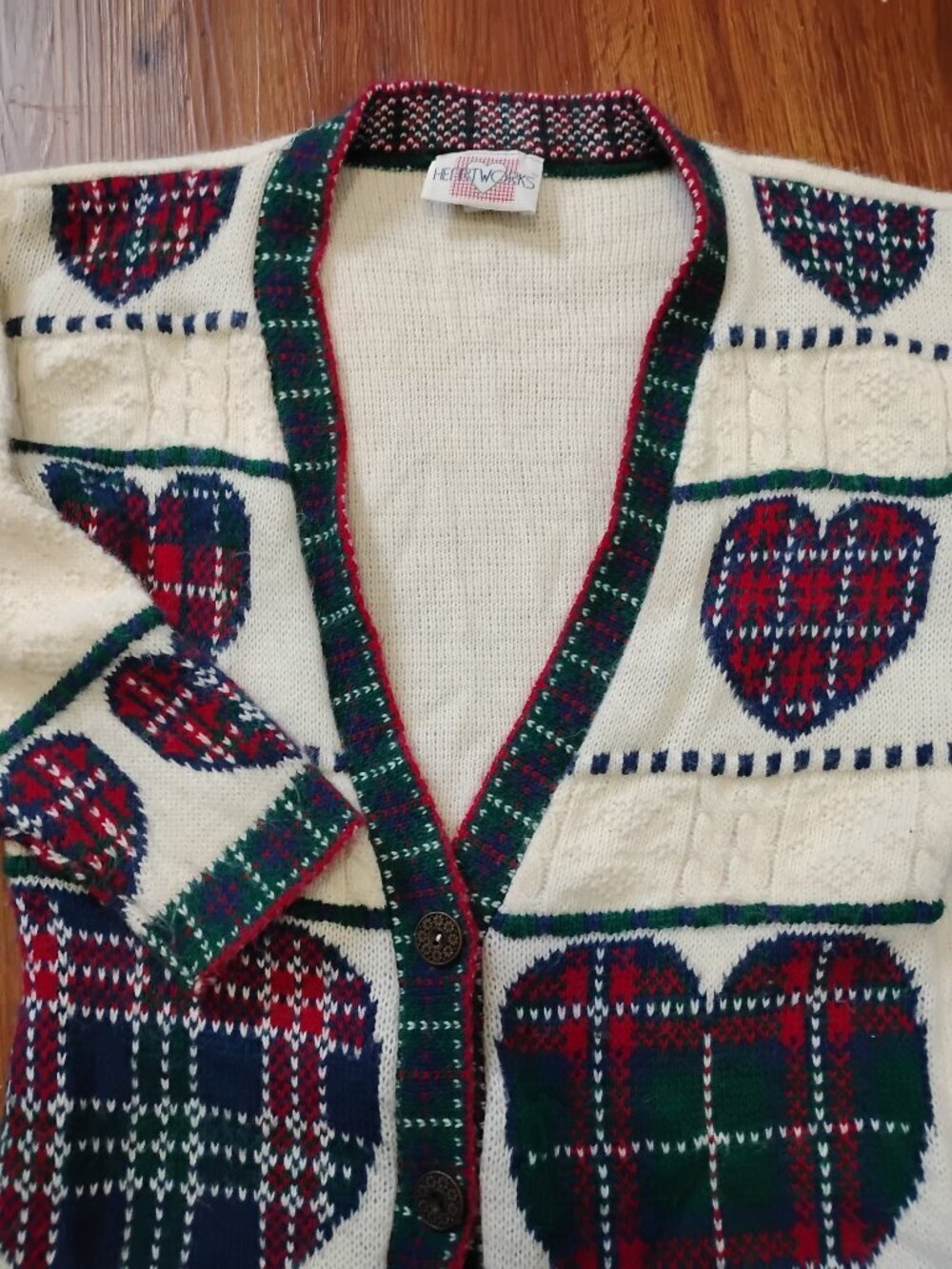 Vintage Heartworks Plaid Hearts Cardigan Sweater